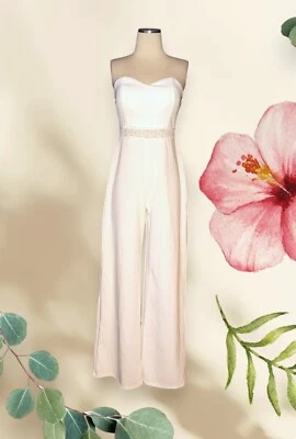 TRIXXI 连身裤 CHIC 白色裤子复古连身裤无肩带高腰女式中号 — 第 1/4 张图片