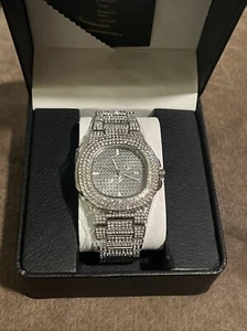 Luxury unisex watch with crystal diamonds, stainless steel wristwatch - Picture 1 of 4