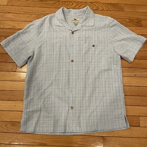 Island Shores Shirt Mens Large Blue Plaid Hawaiian Camp Button Short Sleeve - Picture 1 of 6