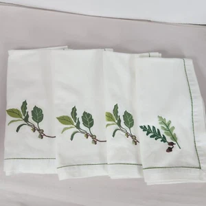 Crate & Barrel Embroidered leaf casual Napkins Set Of 4 acorn 19"x21" - Picture 1 of 7