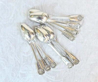 Ten Elkington 1892 Silver Plated Tea Dessert Spoons Fiddle Thread Shell 15 cm - Image 1 of 4