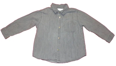 Camisa de manga larga a presión de mezclilla gris talla 2-3 años de ZARA para niños pequeños Foto 1 de 4
