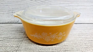 Vintage Pyrex #472-B Floral Gold 750ml Schüssel & Deckel - Bild 1 von 7