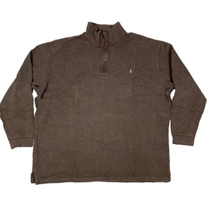 Polo Ralph Lauren maglione maglia cotone a costine marrone 1/4 zip taglia uomo alto 3XLT - Foto 1 di 14
