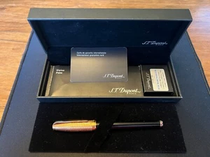 S.T Dupont Olympio duo Black Lacquer & Pink Gold Medium Fountain Pen 18K - Picture 1 of 12