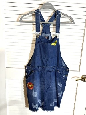 Justice League Denim Overall Skirt Costume Halloween Women Size Small Distressed - Image 1 of 4