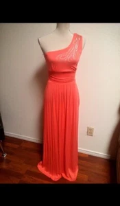 NWOT One Shoulder Stud Embellished Maxi Dress Coral - 7 - Picture 1 of 4