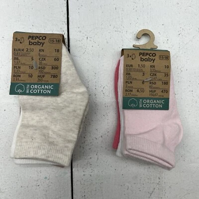 Paquete de 3 calcetines Pepco Baby Off White multicolor algodón orgánico EUR bebé niña 15-18 Foto 1 de 2