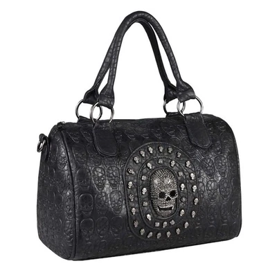 ITALYSHOP24.COM DAMEN TOTENKOPF TASCHE Bowling Handtasche Skulls Shopper Schädel Schultertasche