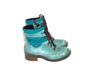 Dromedaris 39 8.5 9 Blue Kara Boots Leather Wool Fleece Lined Side Zip Heel shoe - Image 1 of 4