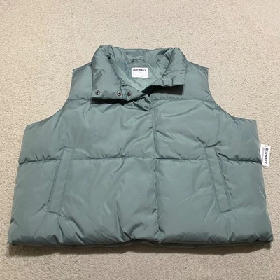 NWT Old Navy Womens XL Puffer Vest Jacket Gray Vest Snap Button Pockets New - Image 1 of 4