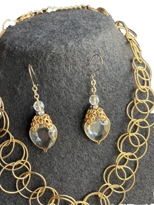 Xuping Goldtone Necklace Paired W/ Filigree Glass Rhinestone Dangle Earring - Picture 1 of 12