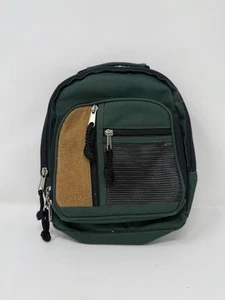 Bolso para libros pequeño verde bosque vintage años 90/mochila/fiambrera acento de cuero - Imagen 1 de 15