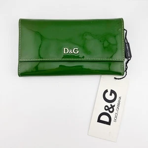 Dolce & Gabbana D&G Green Patent Leather Wallet Snap Closure Long Trifold - Picture 1 of 16