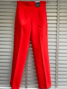 Pantalones M&S Rojo a Medida Reino Unido 8 Damas Pierna Recta Tiro Alto Elastizados Cremallera Pierna £35 - Imagen 1 de 11