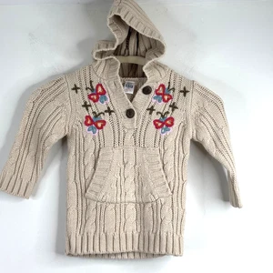 Maglione Zara bambino 9-12M ricamato cappuccio farfalla boho panna maglia cavo scuola - Foto 1 di 8