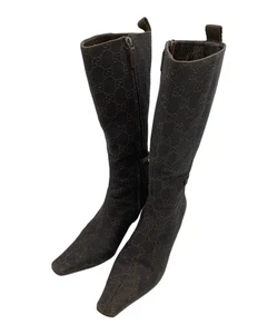 GUCCI Long Boots Shoes GG EU 35.0 US 5.0 Black Authentic - Picture 1 of 10