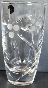 Vase VTG Bohemia Crystal Barrel 17cm Etched Palm Tree Cut Glass Czech Republic - Picture 1 of 9