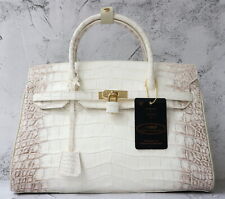 Genuine Croc Leather Belly Skin Women Handbag Bag Tote White Large Size 35 cm.