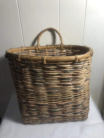 Vintage BOHO Shabby Chic 12" Hanging Wall Pocket Basket Pink/Blue Cover
