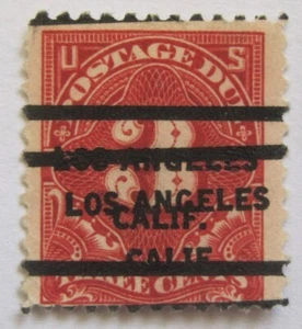 Clear and Bold Los Angeles EFO Double Precancel on Older US 3 Cent Postage Due - Picture 1 of 2