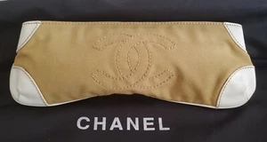 AUTH CHANEL 2003 LONG CC LOGO CLUTCH CASE WHITE LEATHER BEGE COLOR CANVAS - Picture 1 of 11
