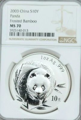2003 CHINA SILVER 10 YUAN S10Y PANDA FROSTED BAMBOO NGC MS 70 RARE PERFECTION - Image 1 of 4