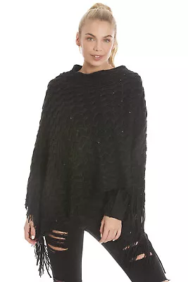 Central Chic Stunning Women's Poncho Wrap With Sequin Detail *FAST DELIVERY* - Image 1 of 4