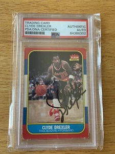 Clyde Drexler 1986-87 Fleer Rookie Auto #26 Trail Blazers Rockets PSA HOF RC - Bild 1 von 2