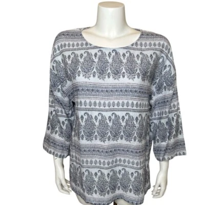 Pure Jill J Jill Womens Floral Striped Top M Hemp Blend Pullover Gray Purple - Image 1 of 4