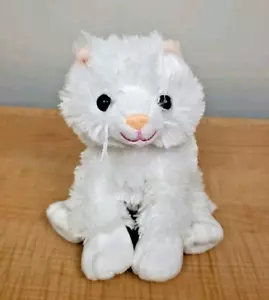 Gatito de peluche blanco Prextex 8" 2019 animal de peluche sentado ojos marrones - Imagen 1 de 12
