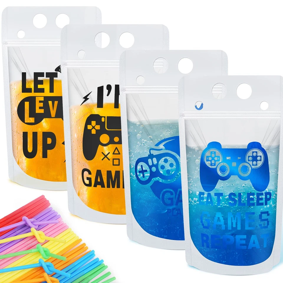 20 Piezas Videojuego Bolsa Bebida Tazas con 20 Pajitas Bolsas Plástico Bebida Foto 1 de 4
