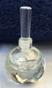 Vintage Round Perfume Bottle Frosted Flower Floral Imprint with Dauber - Picture 1 of 12