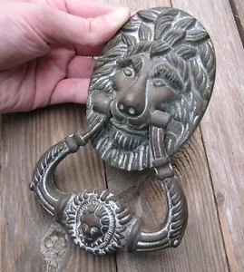More details for old reclaimed solid brass lion door knocker / vintage