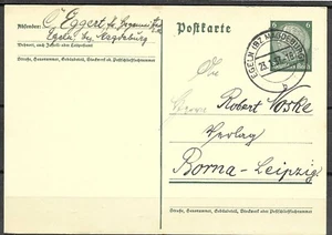 DR 1937 Ganzsachenpostk. P 226 I - 6 Pf. grgrün Hindb., Egeln - Borna b. Leipzi - Bild 1 von 2