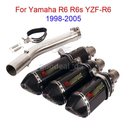 Sistema de escape para Yamaha YZF-R6 R6s 1998-2005 tubo de enlace medio punta de silenciador deslizable Foto 1 de 4