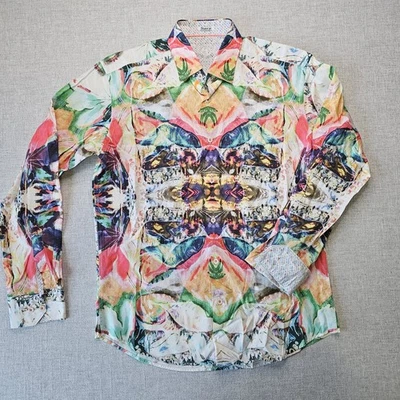 Bugatchi Uomo Button Shirt Mens Medium Shaped Fit Abstract Print Bright Colors - Image 1 of 4
