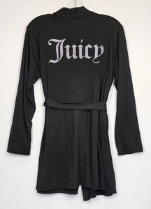 Bata Kimono Abierta Juicy Couture Negra Tejida Plateada Brillo Logo Grande con Cinturón Y2k - Imagen 1 de 7