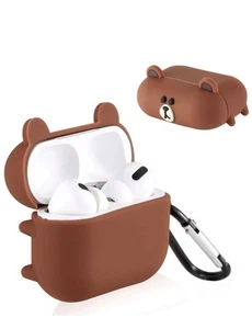 KAWAII! Teddy Bear AirPods Pro 2nd Case Silicone Keychain Brown Black - Photo 1 sur 3