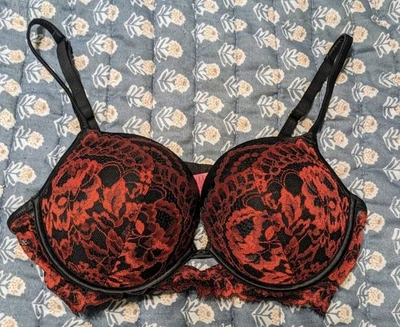 Sexy sujetador pushup floral de encaje rojo y negro La Senza Beyond talla 36D Foto 1 de 4