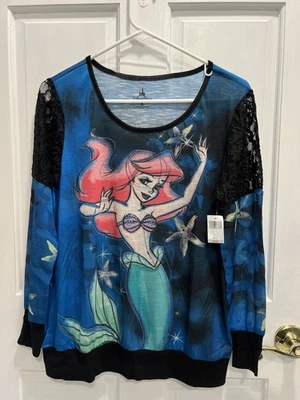 Camisa DISNEY PARKS NUEVA CON ETIQUETAS La Sirenita Ariel Encaje Gemas Azul Negra TALLA MEDIANA Foto 1 de 4