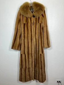 Elegante Abrigo de Piel VISÓN ESQUILADO Cuello de Zorro Marrón Claro Para Mujer Mediano 53" Largo - Imagen 1 de 6