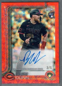 2025 Topps Chrome Logofractor Blake Dunn Rookie Auto Red Refractor#/5 Reds RC SP - Picture 1 of 2