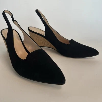 Tacones de cuña de corcho con suela francesa FS/NY de gamuza negros talla 10 Foto 1 de 4