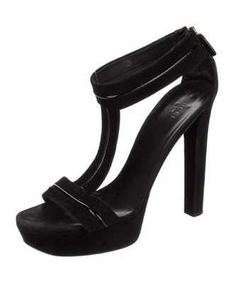 Gucci Black Suede High Heel Sandals with Ankle Strap - Image 1 of 4
