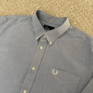 Fred Perry Shirt Long Sleeve Oxford Blue Terrace Mod Mens Size Extra Large (XL) - Picture 1 of 14