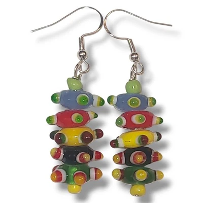 Серебро 925 Lampwork серьги бугристые точки стеклянная бусина ручной работы цветной - Изображение 1 из 2