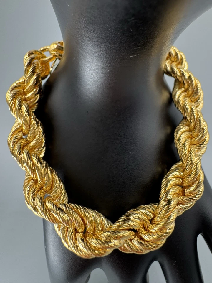 "Brazalete de cadena trenzada de cuerda ancha gruesa chapada en oro Milor Italia bronce 6,75""" Foto 1 de 4