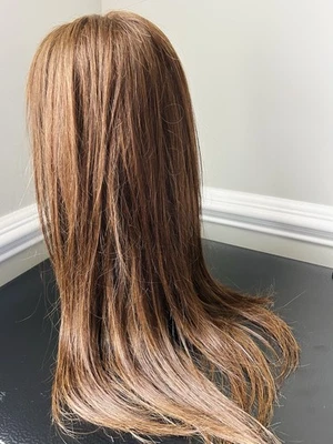 "Peluca humana de cabello virgen personalizada frontal de encaje marrón mediana natural 19""" Foto 1 de 3