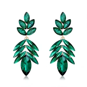 Emerald Green Rhinestone Statement Earrings for Women, Vintage Fancy Cluster Cry - Picture 1 of 7
